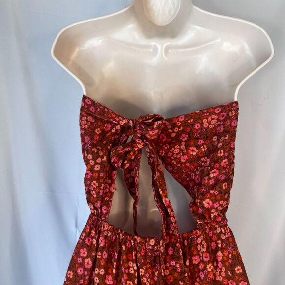 Tiare Hawaii Strapless Back Tie Jumpsuit Rust Orange Floral Print Size O/S - Picture 4 of 12
